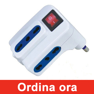 Spina 16A MKC con interruttore, 3 prese bipasso 10/16A